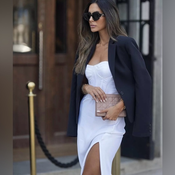 Zara dress midi satin wedding corset rhinestone party shower bridal cocktail - Picture 2 of 16